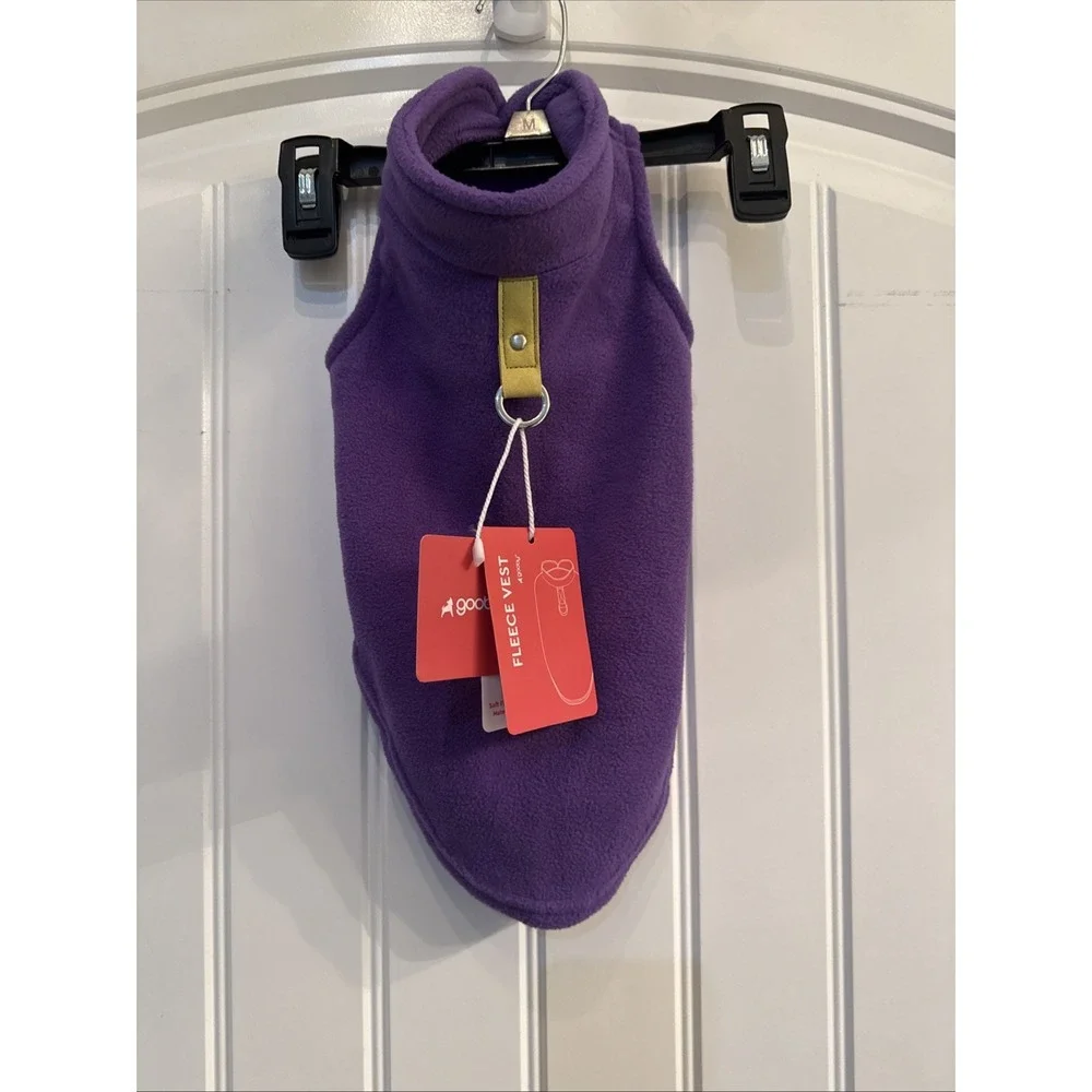NWT, Gooby, Warm Pullover Fleece Dog Jacket with O-Ring Leash, Lavender, Small